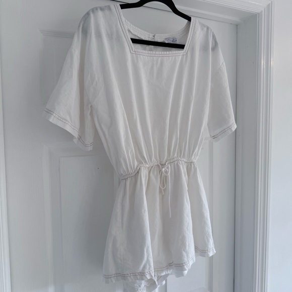 SABO SKIRT White Cotton Linen Contrast Stitch Tie Waist Romper Playsuit … - Picture 4 of 10